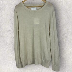 NWT Samsoe 100% Merino Wool Beige Crew Neck Lightweight Sweater Mens Size XL NEW
